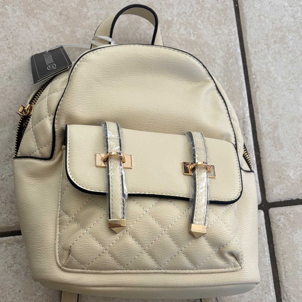 Chic Beige Backpack with Gold Details